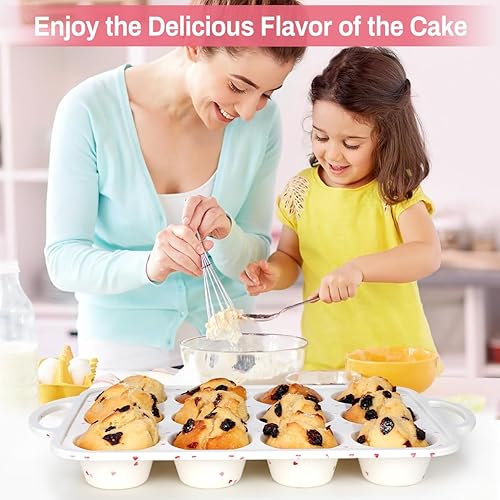 Miniatura 6 de Molde de silicona antiadherente para magdalenas de 12 tazas de tamaño regular para hornear con marco reforzado de metal, libre de BPA, molde de