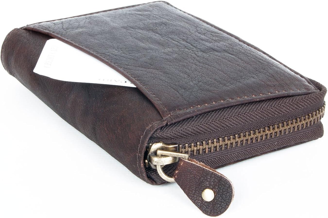 Miniatura 2 de FLW Cartera grande de piel auténtica duradera con cremallera marrón oscuro, Marrón oscuro, Cartera triple