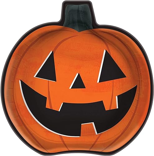 Postre en forma de calabaza de 9 pulgadas, platos de papel de Halloween desechables en forma de farol, suministros para fiestas, 16-2 paquetes de 8,