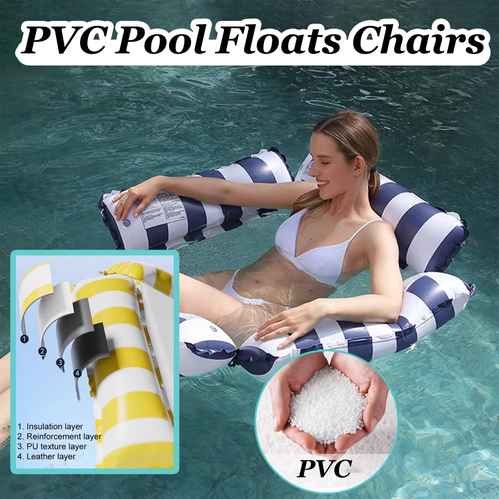 Schwimmnudel Hochleistungs-PVC-Pool-Chaiselounge-Stühle, Schwimmende, Aufblasbare Schwimm-In-Pool-Liege Für Hotel/Gästehaus/Ferienvilla/Campingplatz/Strandclub(L,6pack)