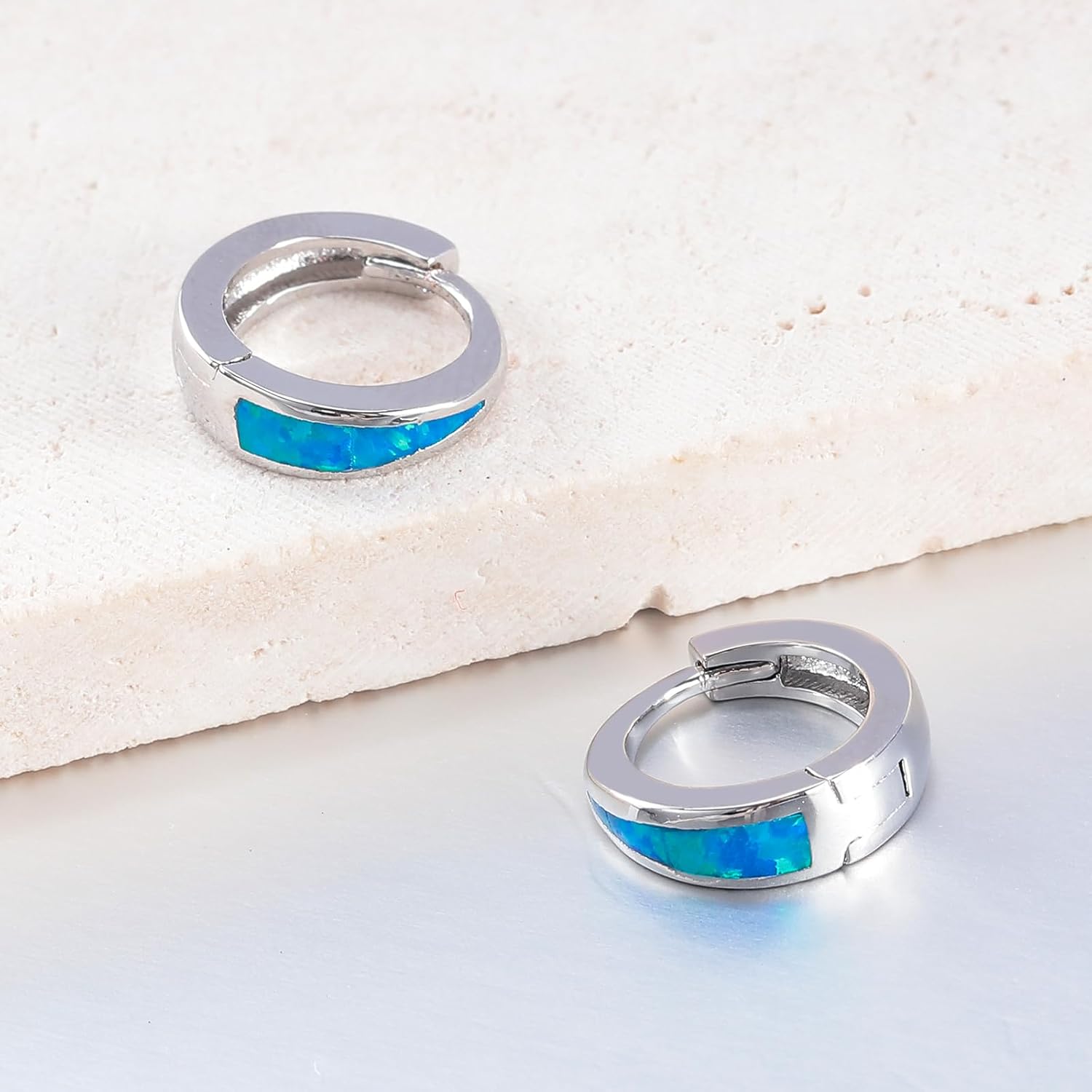 CiNily Opal Earrings for Women Trendy Gold Hoop Earrings, 14k Gold Plated Small Huggie Earrings Tiny Hoops Chunky Gold Earrings Lightweight Thick Gold Hoops Stacks Earrings Silver Gold Opal Jewelry - Image 5