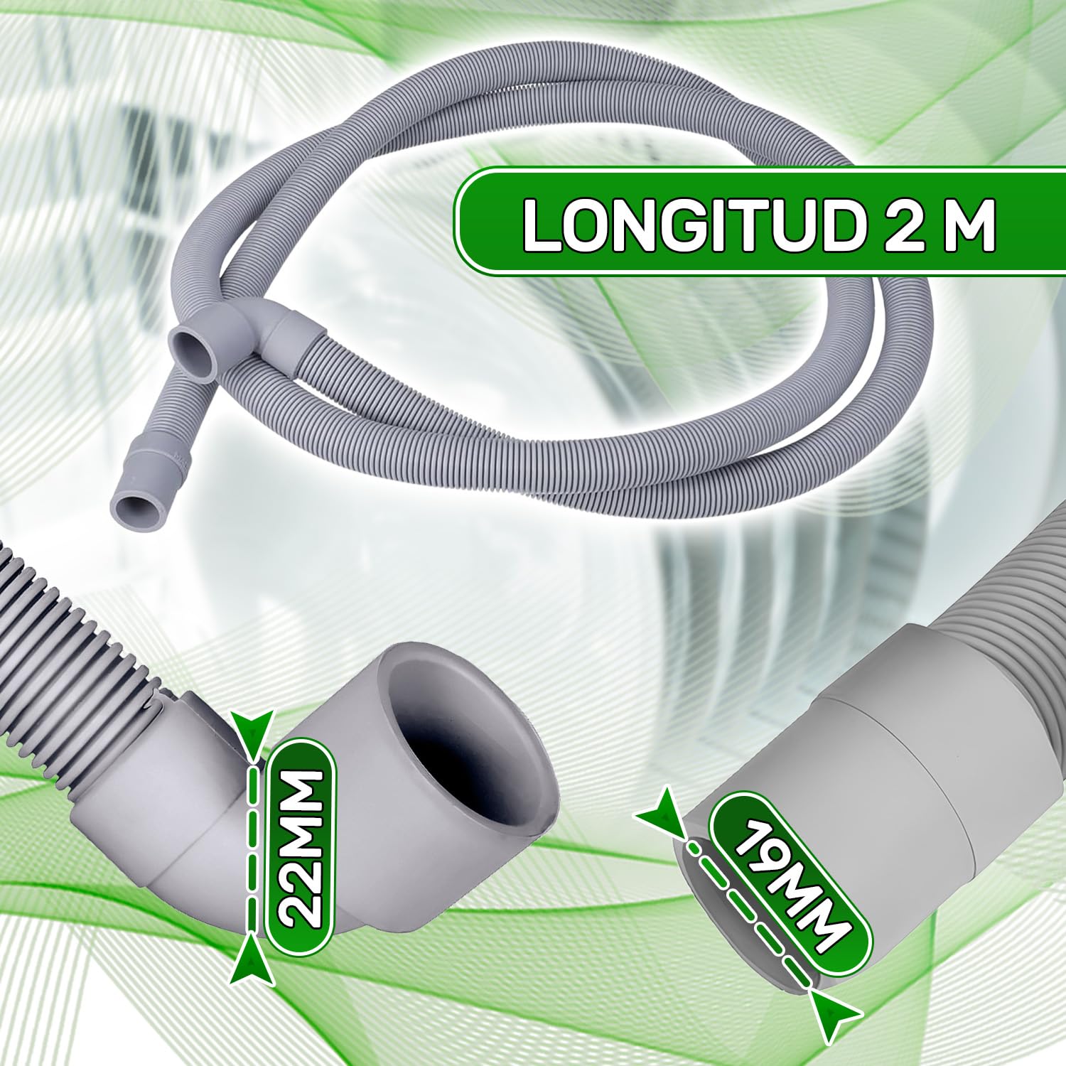 Desague Manguera Lavadora y Lavavajillas Universal 2 m Ø19/22 mm Código Original 1118270006 1118270030 8996461308406 C00318230 para AEG para Indesit para Whirlpool - Garantía de 5 Años - ONIX TECH - 4
