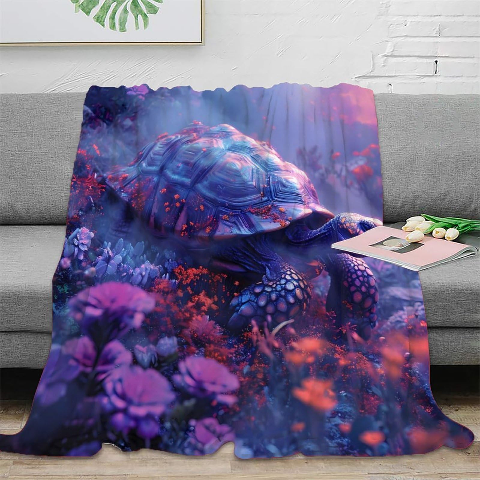 Couverture tortue 3D en polaire microfibre 150x200cm pour lit et canapé