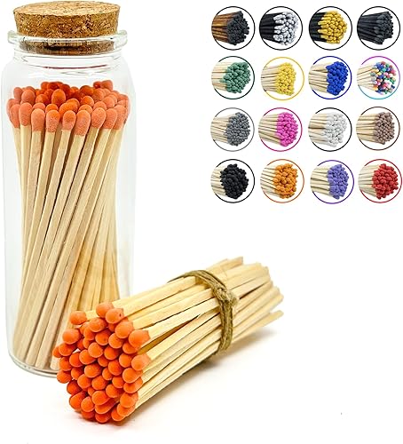 Miniatura 10 de Combina en un frasco  Más de 60 fósforos  Fósforos decorativos con almohadilla de huelga  Soporte de vela largo para chimenea  Cierre de corcho de