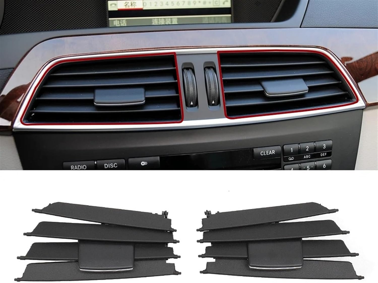Car Front Central Dashboard Air Conditioning Middle Ac Vent Grille Repair Kit Compatible For Mercedes Benz C Class W204 2011-2014 204830615(Middle One Pair)