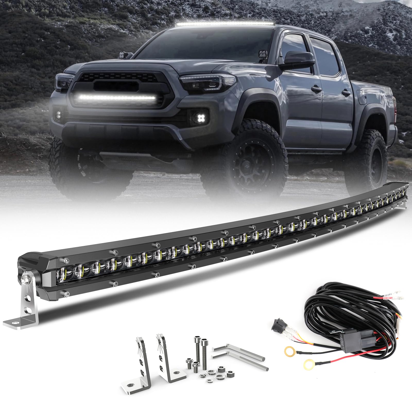 CO LIGHT 38 inch Curved Single Row LED Light Bar | 6D Projector Lens | Spot & Flood Combo Beam | Slim Driving Light | IP68 Waterproof with Wiring Harness | Ideal for Off-Road, Trucks, ATV, UTV, Marine