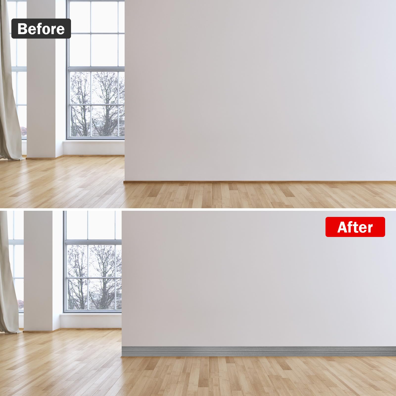 Rodapiés autoadhesivos de PVC, 10 cm x 10 m, listón de cocina, rodapiés autoadhesivos, moldura decorativa, fácil de cortar, listón plano, para sala de estar, dormitorio, veta de madera gris
