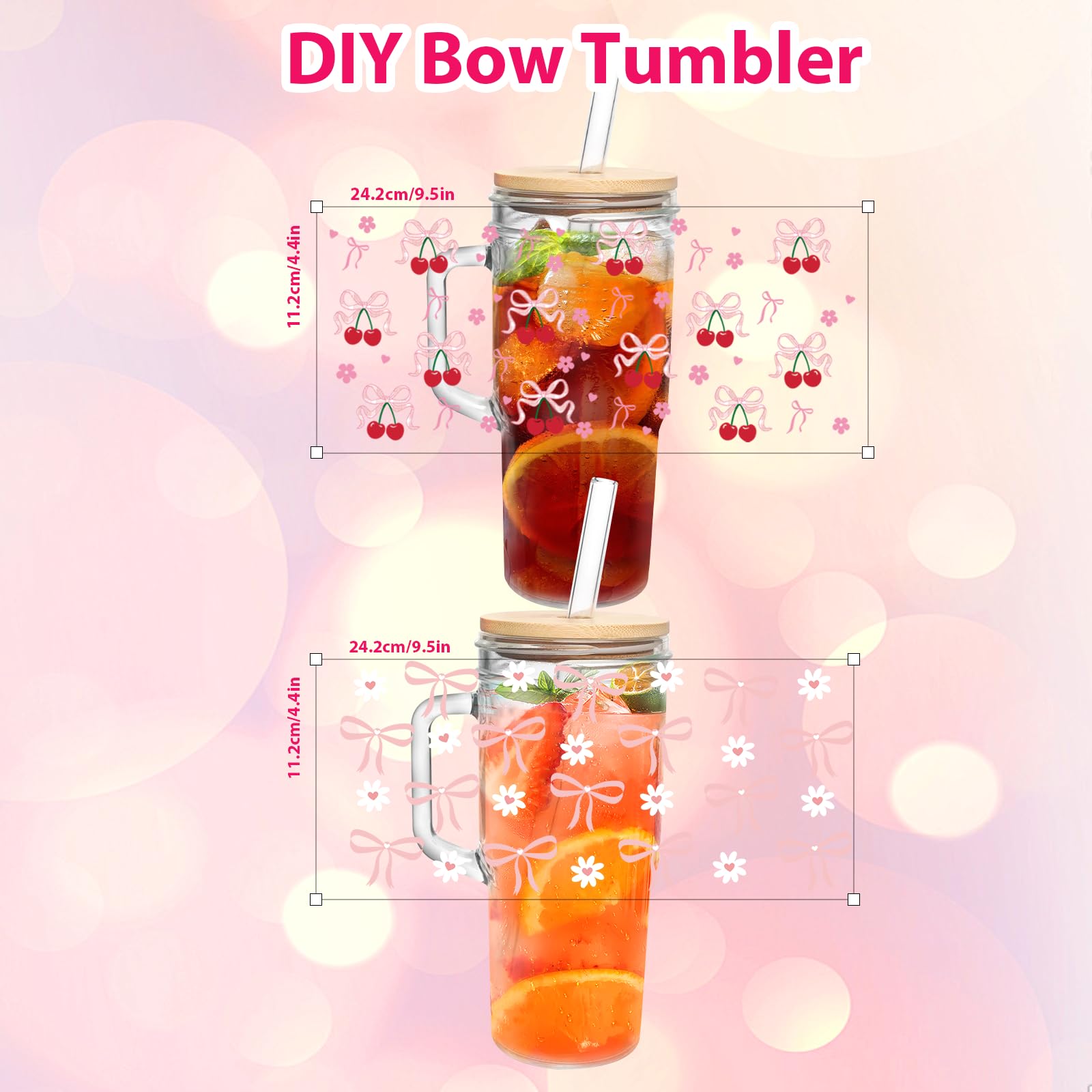 Bicchieri in vetro con coperchio e cannucce, 4 confezioni - 680 ml bicchieri in vetro con manico, barattolo con coperchio e cannuccia, bicchieri riutilizzabili per caffè freddo, frullati, matcha