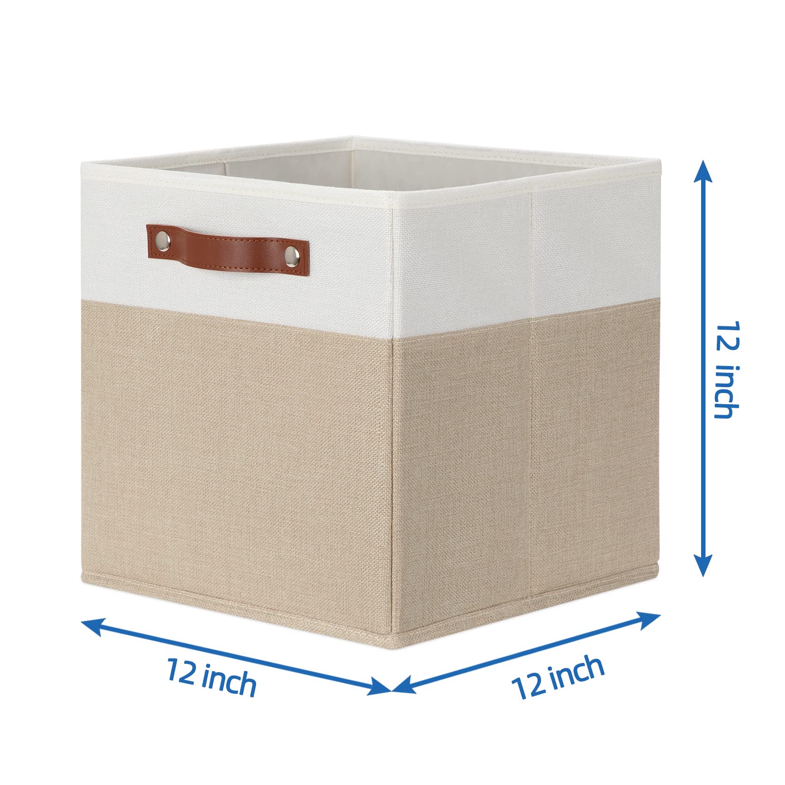 Temary Cubos de almacenamiento de tela, contenedores plegables de 12 pulgadas (paquete de 4) – Cestas de regalo vacías para organizar estantes, armarios, guardería (blanco y caqui)