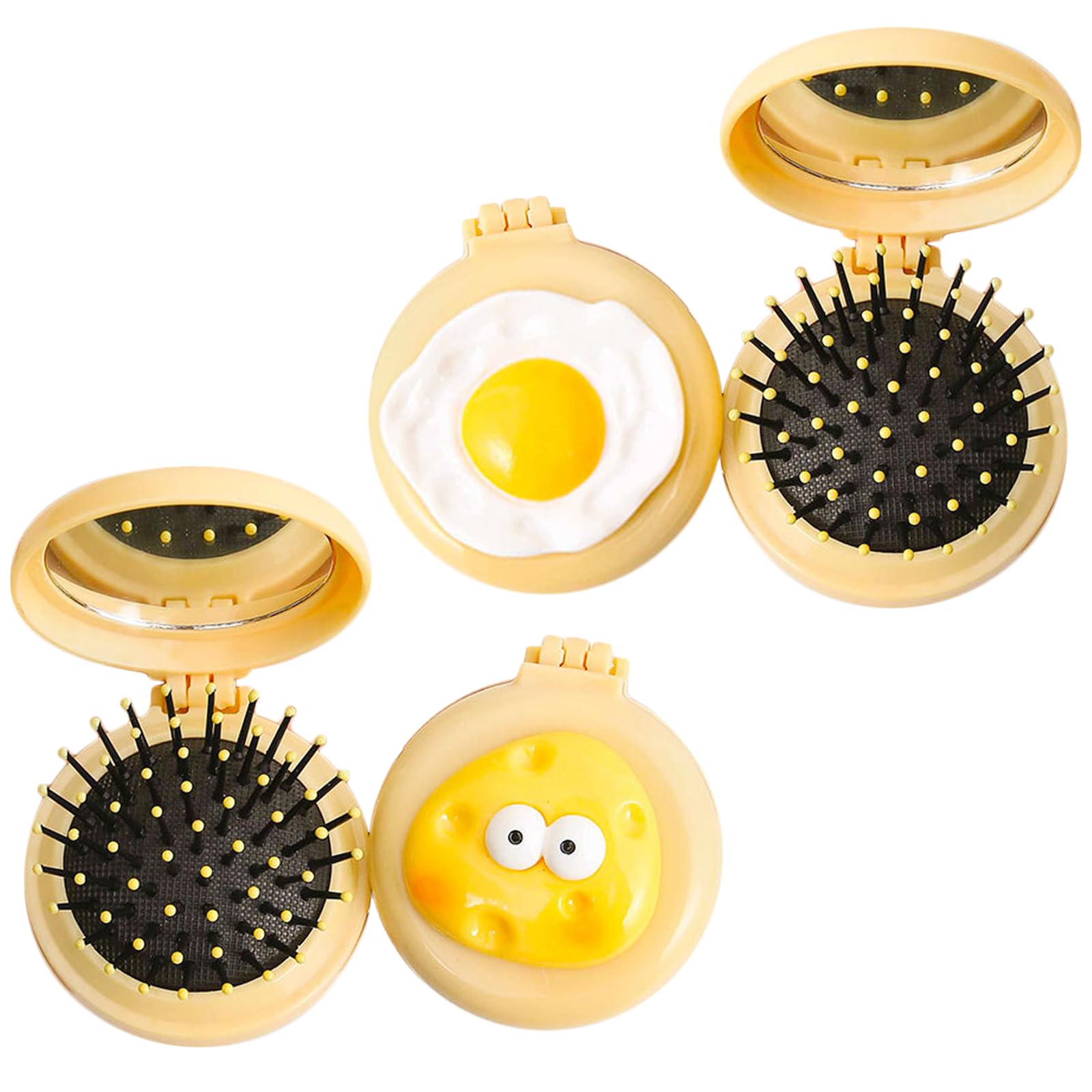 JSTHHTT 4 Pcs Cepillo de Pelo, Cepillo Pelo Plegable con Espejo, Cepillo Pelo Viaje, Hair brush Peine Pequeño Redondo Desenredante de Bolsillo, Perfecto para Llevar en tu Bolso y Aplicar Maquillaje