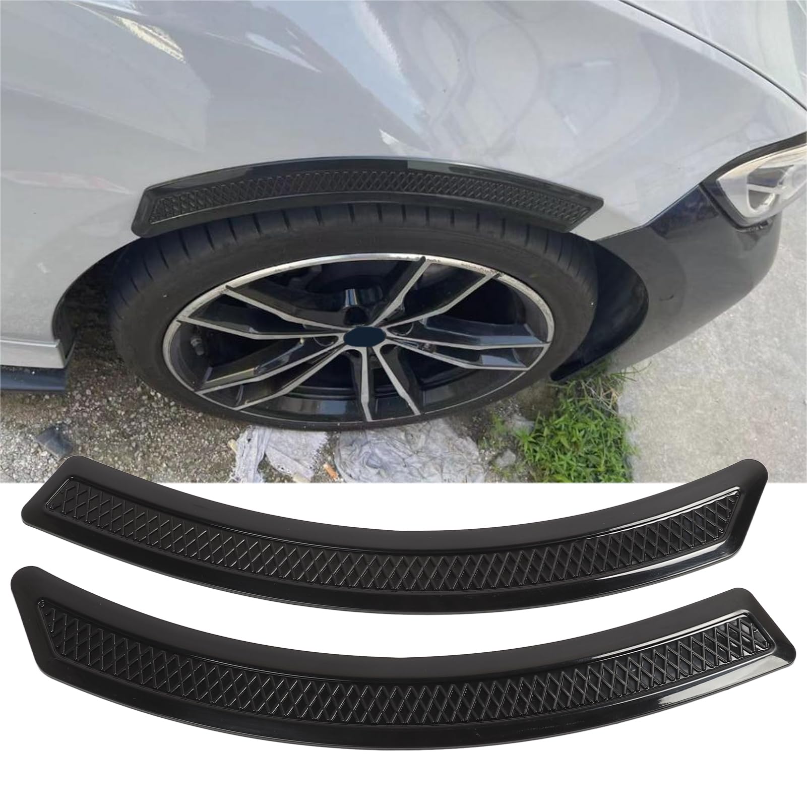 Rivestimento Svasato Passaruota 2 Pezzi Adesivo Universale Anti-collisione Protezione Auto Nero