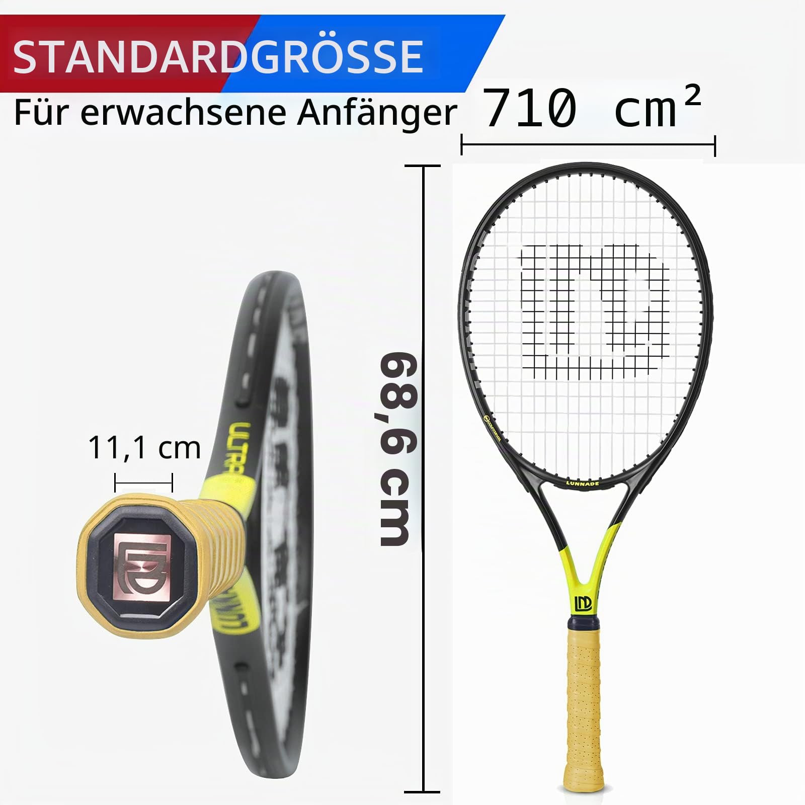 Tennisschläger für Erwachsene, 27 Zoll Leicht Tennisschläger mit Hülle, Geeignet für Damen Herren Anfänger und Fortgeschrittene
