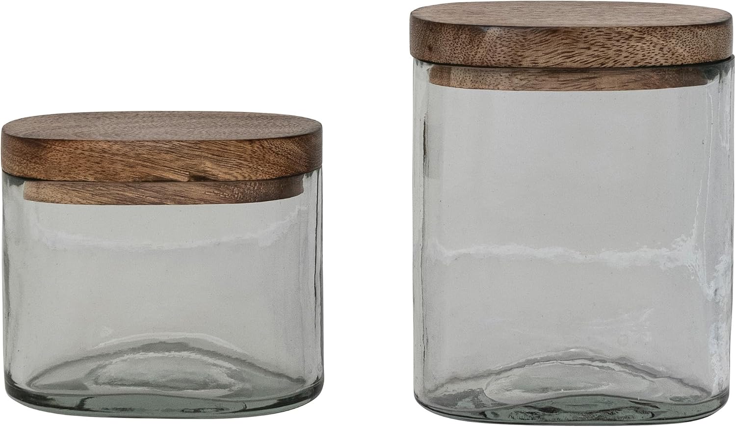 Creative Co-Op 1 Cup Hand-Blown Glass Jar with Natural Mango Wood Lid, Clear