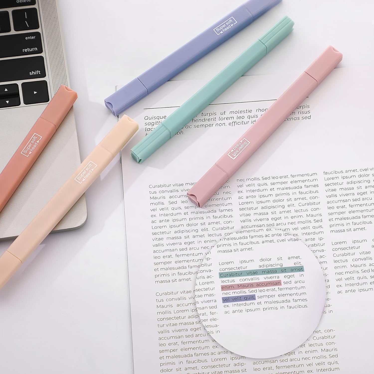 RADIANT Aesthetic Pastell Textmarker und Stifte, No Bleed, Keilspitze, für Journaling, Notizen, Schulbedarf (6 Stück) (Doppelspitze)