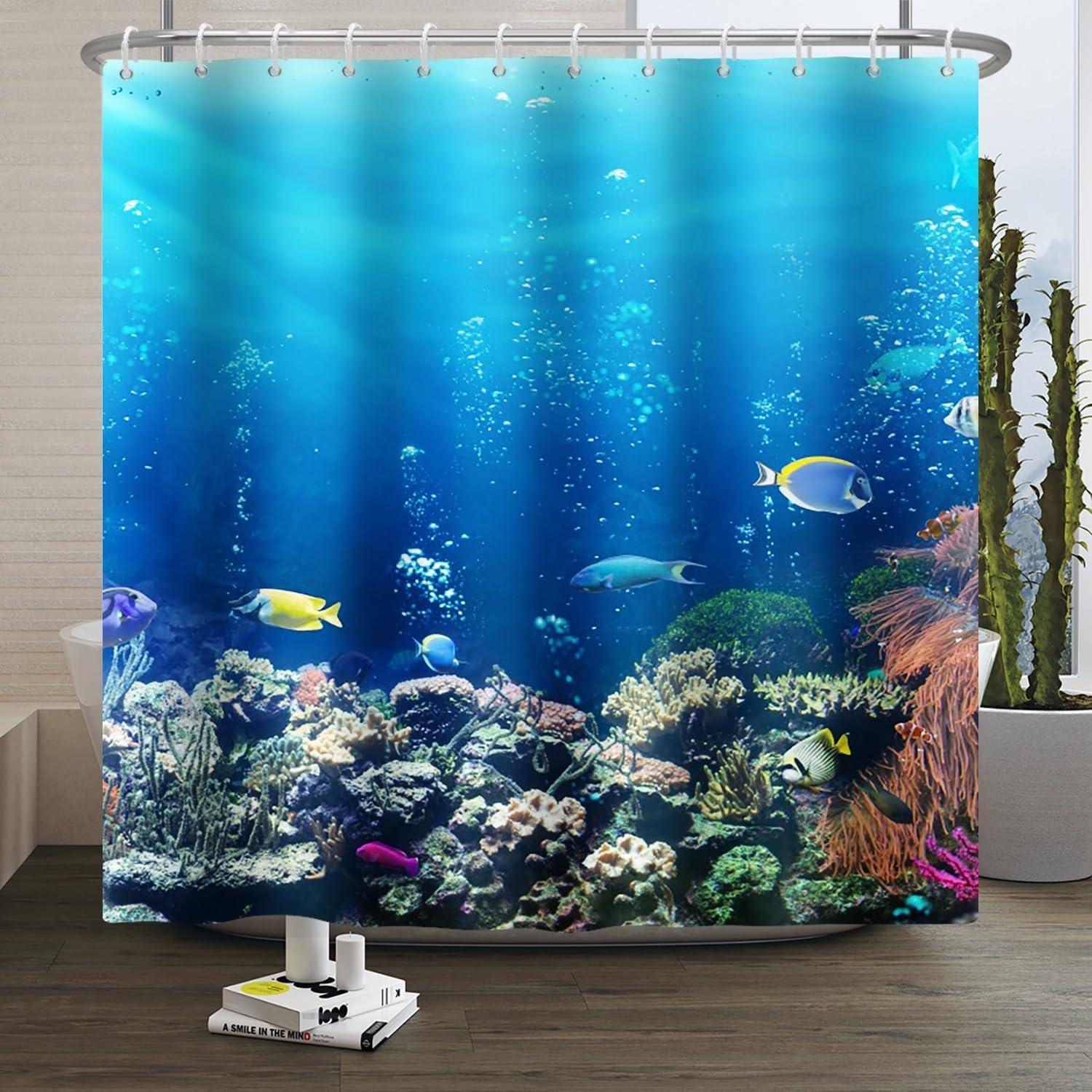 Xiaoterna Ocean Shower Curtain Underwater Marine Life Shower Curtain Sea World Animals Fish Bathroom Curtain Turtles Coral Shower Curtain Machine Washable Waterproof Fabric 180x240cm โ image 1