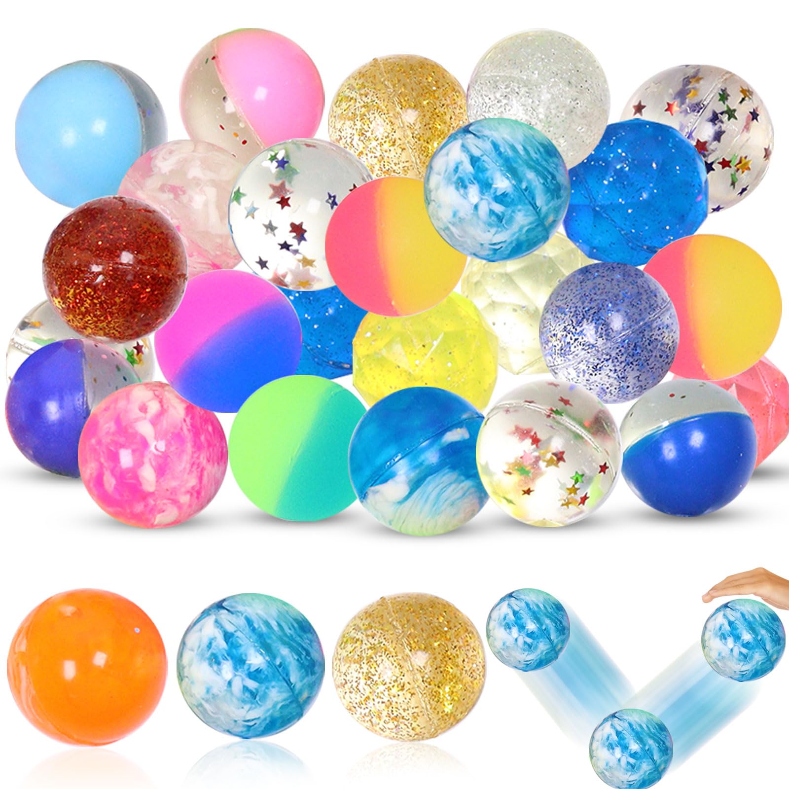 Flummies Flummies 24 sztuki dla dzieci, Flummies 27 mm, prezenty urodzinowe dla dzieci, prezenty urodzinowe dla dzieci, wypełnienie pinata, prezent urodzinowy