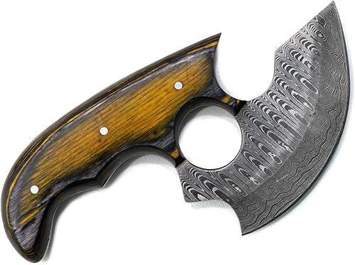 Miniatura 5 de Titan International Knives Cuchillo de cocina de acero de Damasco Alaskan ULU Blade de alto carbono con mango de madera de diamante, ideal para