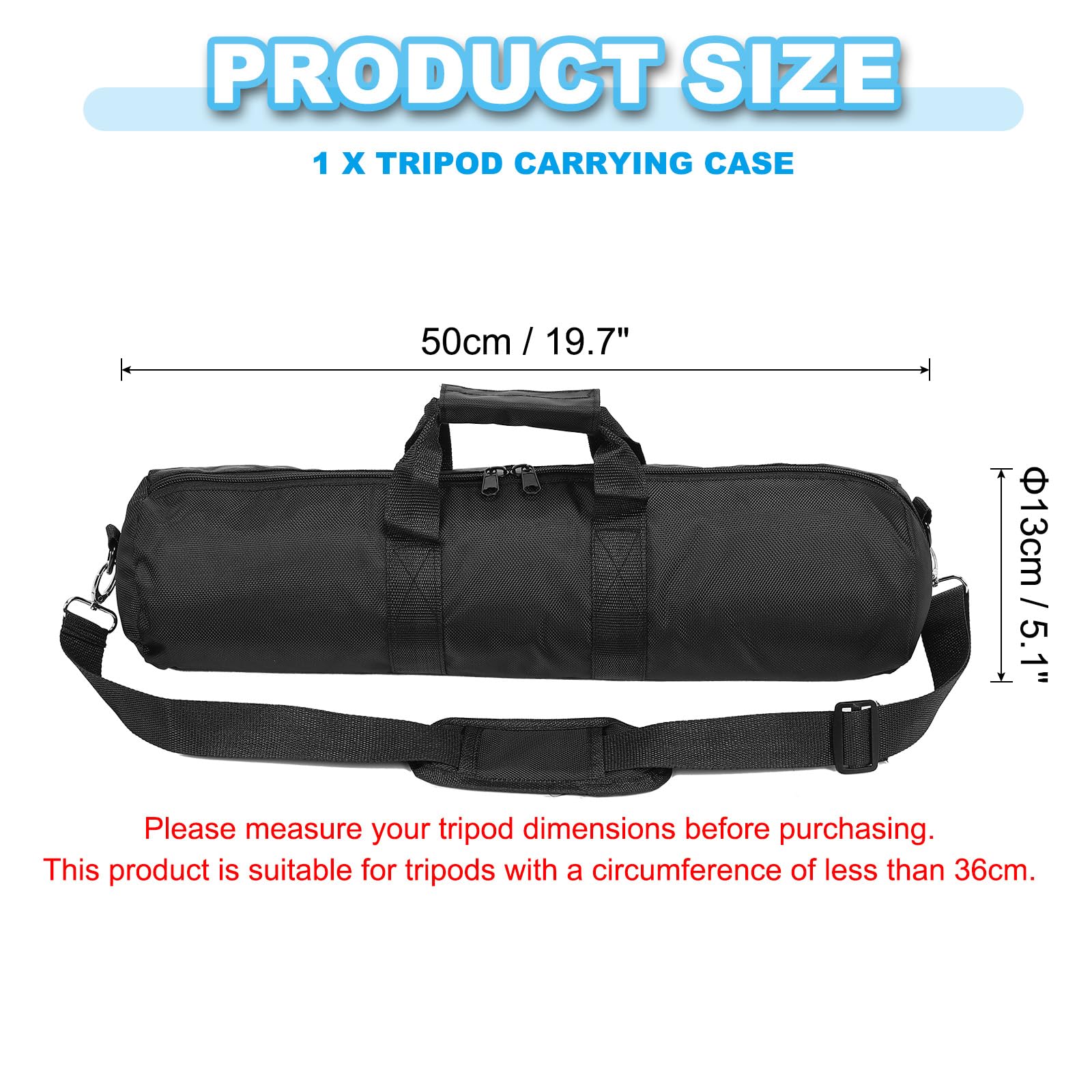 PATIKIL Custodia per Treppiede, 19,7" x 5,1" Borsa Treppiede Imbottita in Nylon Resistente con Tracolla Regolabile e Maniglie per Supporti Leggeri Ombrelli Treppiedi Supporti, Nero