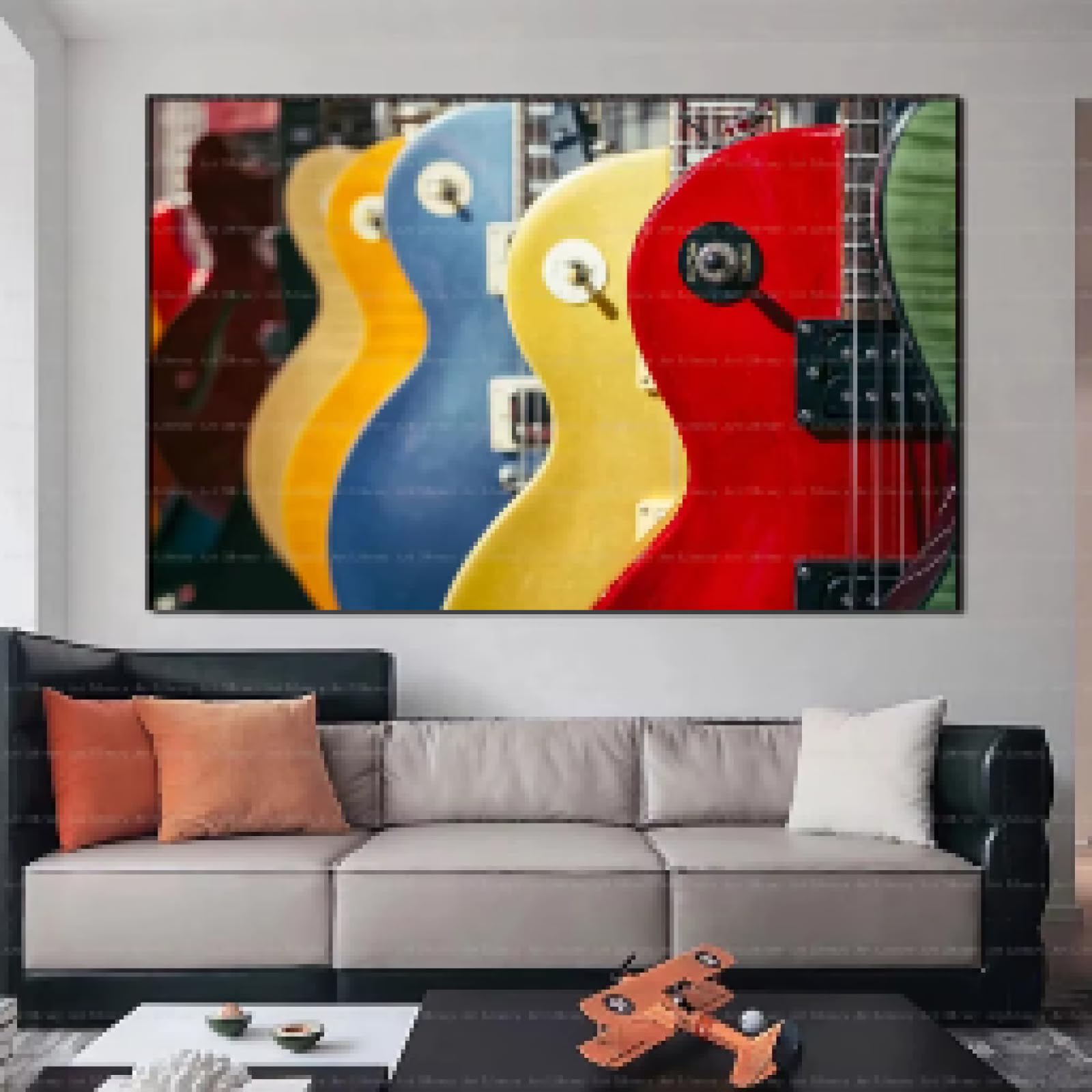 BMGKYAGL Kolorowy plakat gitarowy i wydruki obraz na płótnie muzyka gitarzysta instrument sztuka ścienna zdjęcia dom klub dekoracja domu 80 x 120 cm bez ramy