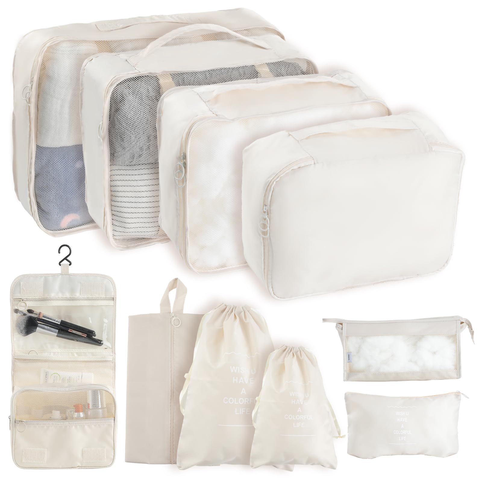 Organizador de Equipaje,10 Piezas Bolsas Organizadoras Maleta De Viaje Cubos de Embalaje para Accesorios de Viaje Impermeable para Ropa Interior, Zapatos, Cosméticos