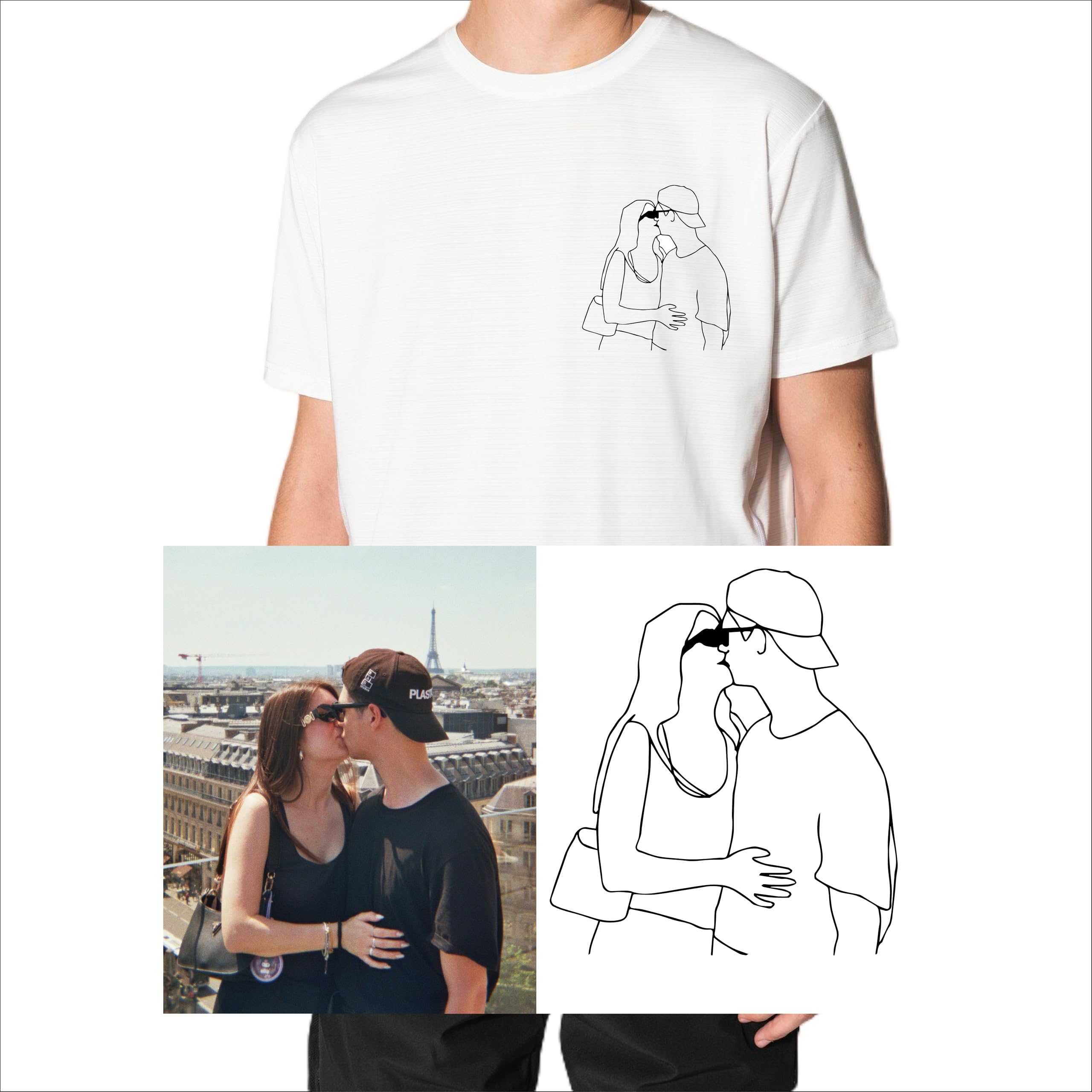 Generico T-Shirt con Personalizzazione Ricamata del Ritratto, la Tua Foto stilizzata, Maglietta di Coppia, Regalo di San Valentino, Ritratto Stilizzato. Festa del papà, Festa della Mamma