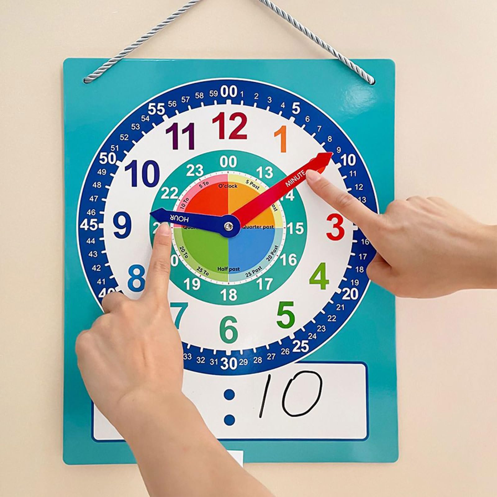 Orologio didattico - Orologio didattico, apprendimento educativo per bambini | Strumento per esercitarsi sul doppio lato con area di scrittura cancellabile a secco, risorsa educativa in stile p
