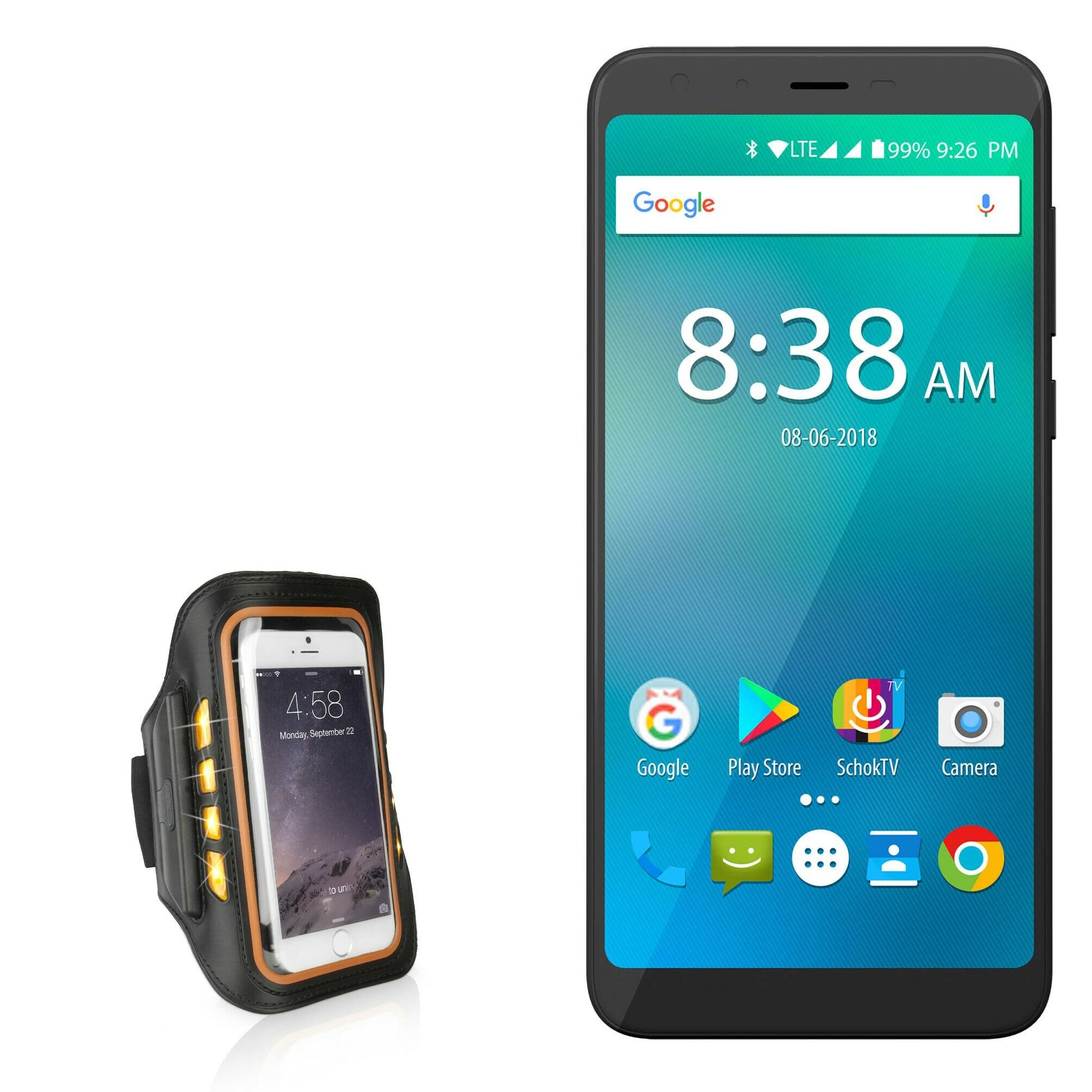 BoxWave Case for Schok Freedom Turbo XL (Case JogBrite Sports Armband, High Visibility Safety Light LED Runners Armband for Schok Freedom Turbo XL - Bold Orange