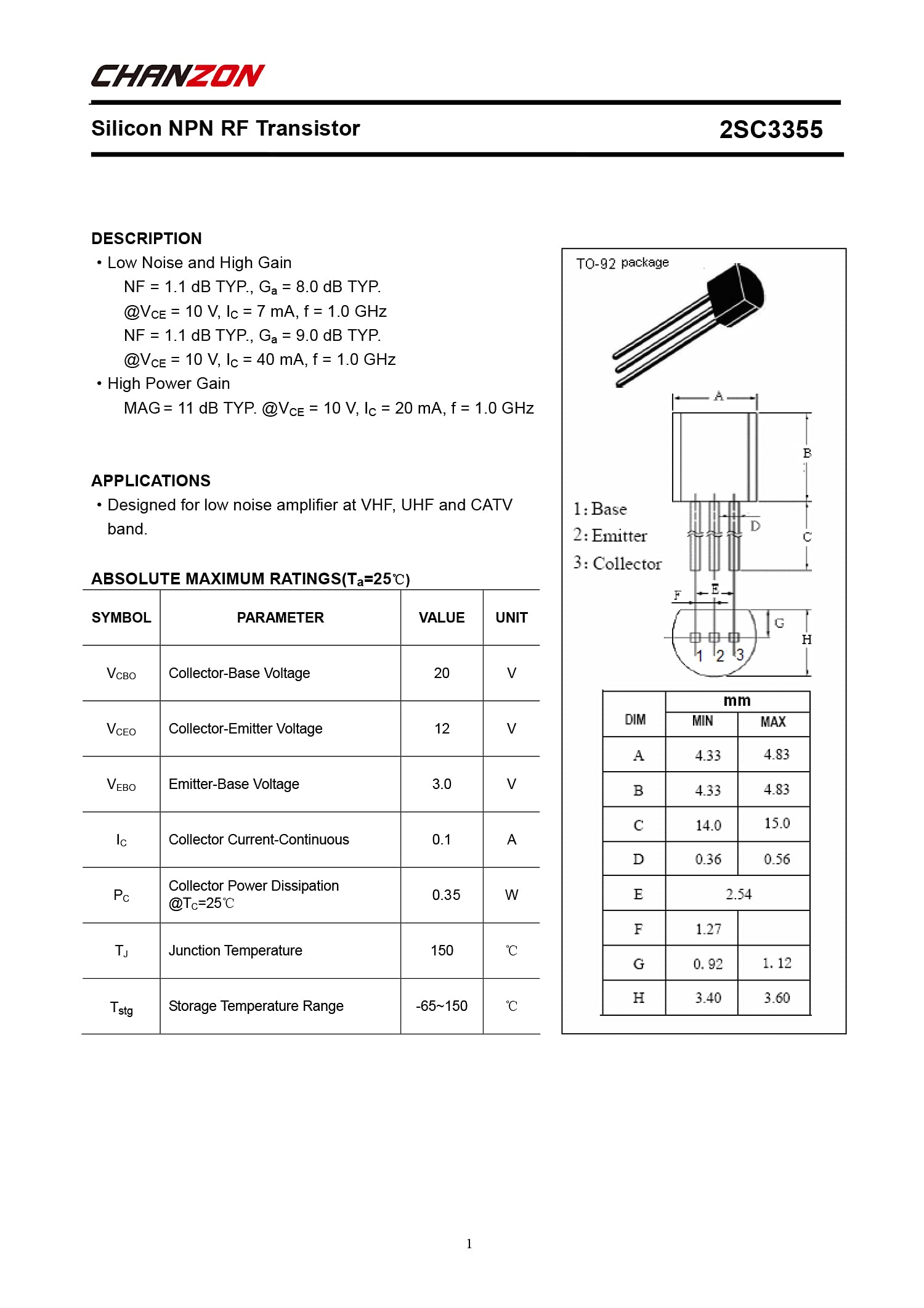 2sc3355 Transistore Silicone NPN - Custodia To92 Fare NEC - Foto 2