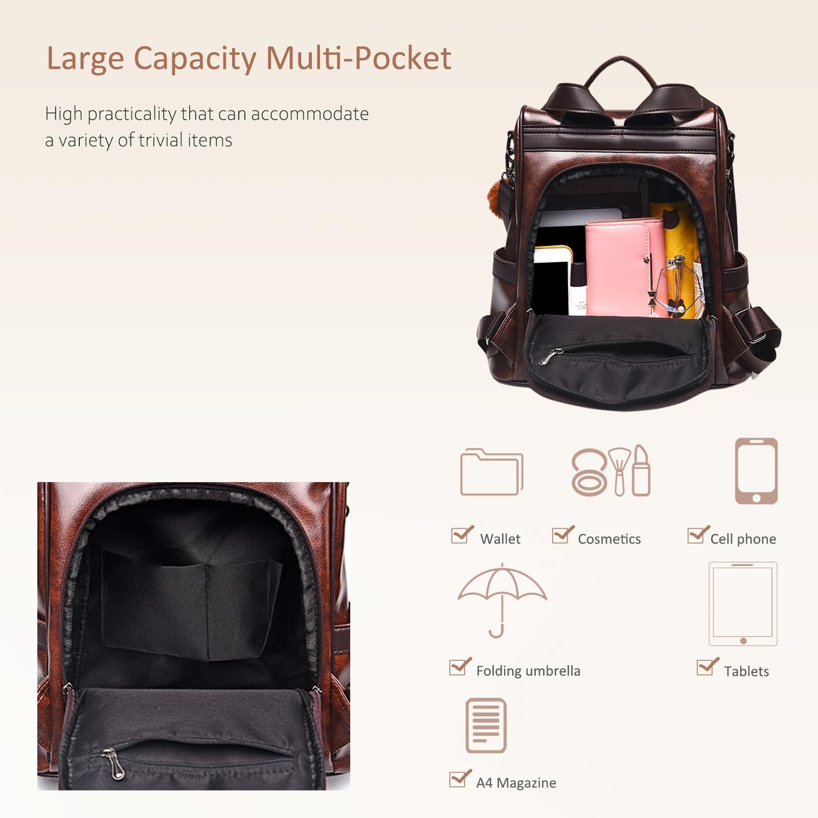 NICOLE & DORIS Rucksack Damen Rucksackhandtaschen Mode Rucksack Schulter Tasche Wasserdichte Anti-Diebstahl Schultertasche Damen Rucksack mit großer Kapazität