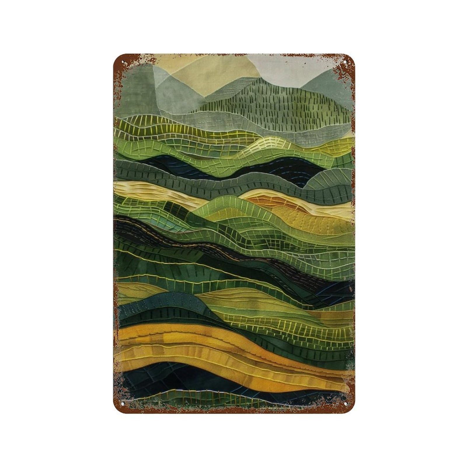 Wujhgrsg Style Stitched Wavy Stratified Green Hills 02 Wall Art Retro Iron Vintage Metal Tin Sign Poster Modern Decor For Home Cofffee Club Bar Shop 30X20cm
