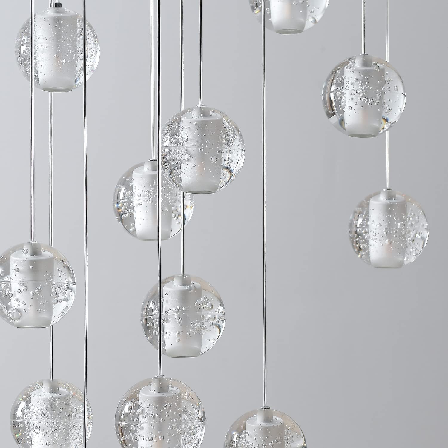 Pendelleuchte LED Moderne Glas Kristall Hängeleuchte Höheverstellbar Lüster Dekoratives Kronleuchter für Villa Treppe Wohzimmer Esszimmer Schlafzimmer Pendellampe (5 Bälle)