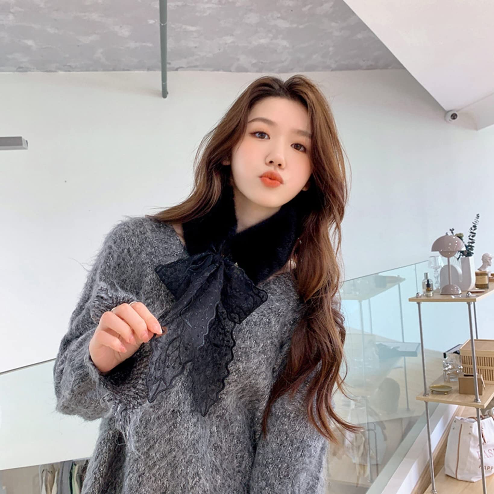 Amazon.co.jp: レース付き ティペット パッチワーク 蝶結び フェイク  