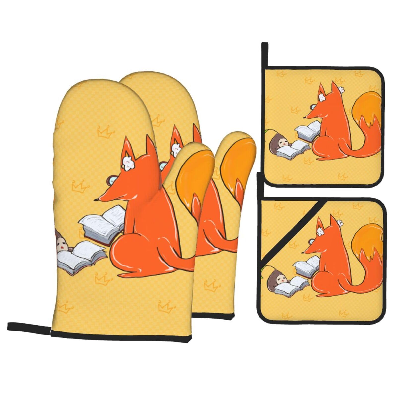 YYHWHJDE Sunflower seeds and foxes Pattern Oven Mitts and Pot Holders Set of 4 for Oven, Microwave, and Outdoor Grilling Use