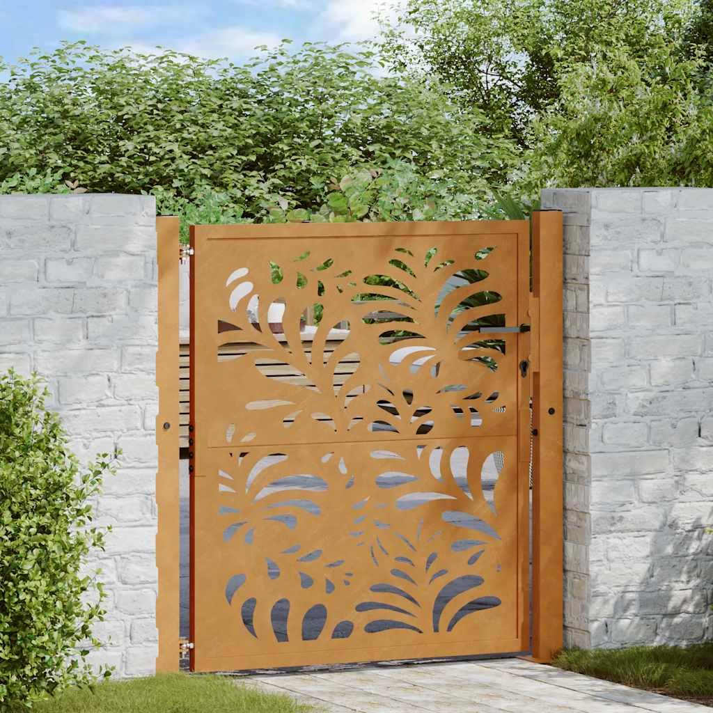 vidaXL Porte Jardin Acier résistant aux intempéries Conception Vague, Porte de clôture, Porte extérieure, Porte en métal, Porte de sécurité