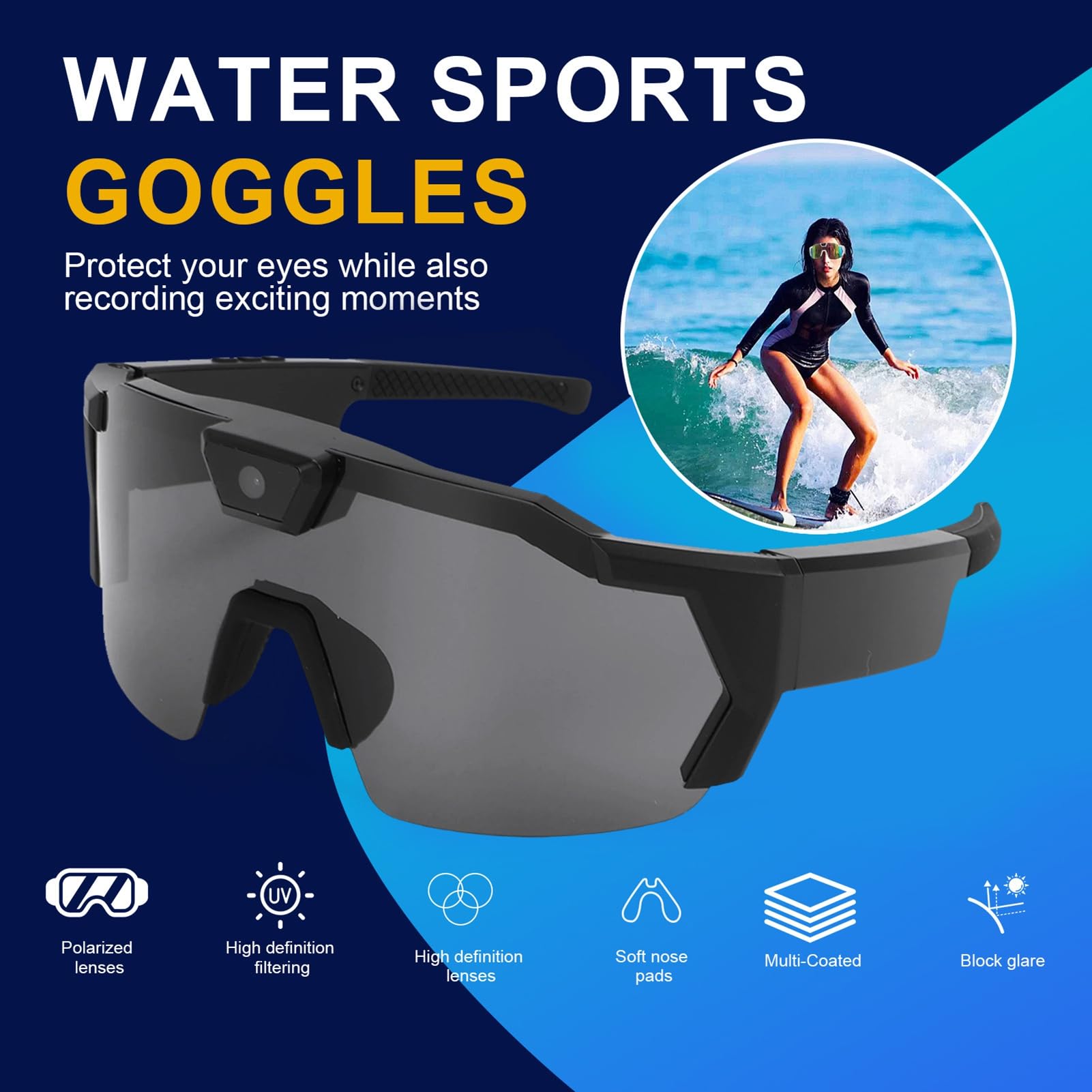 Jectse Okulary do Aparatu z, Okulary Przeciwsłoneczne do Kamer Sportowych, Inteligentna Stabilizacja, Obiektyw Szerokokątny i Prosta Obsługa, Soczewki z polaryzacją, do Aktywności na