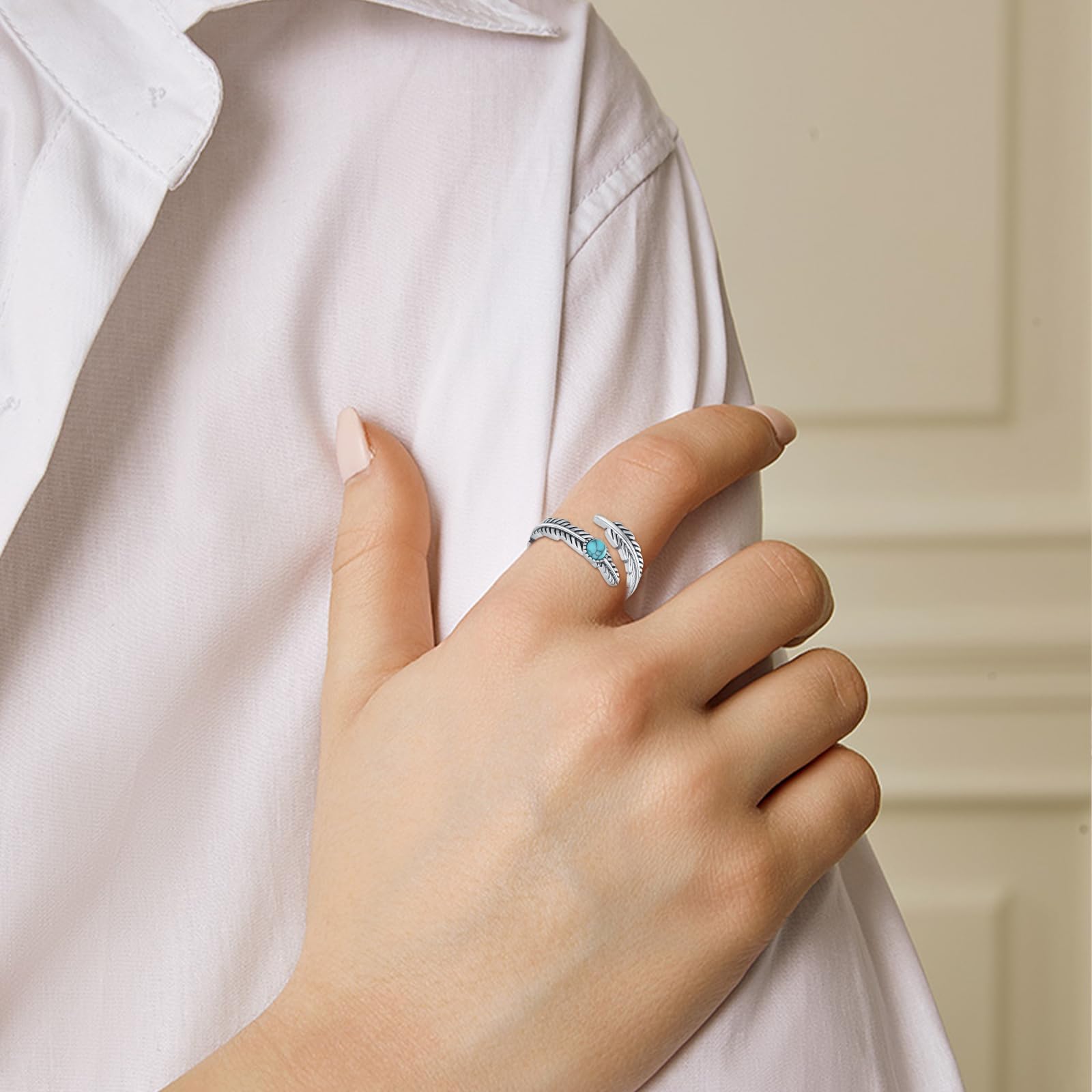 Türkis Ring 925er Sterlingsilber Feder Verstellbarer Ringe Western Daumen Ringe Vintage Schmuck Geschenke für Frauen