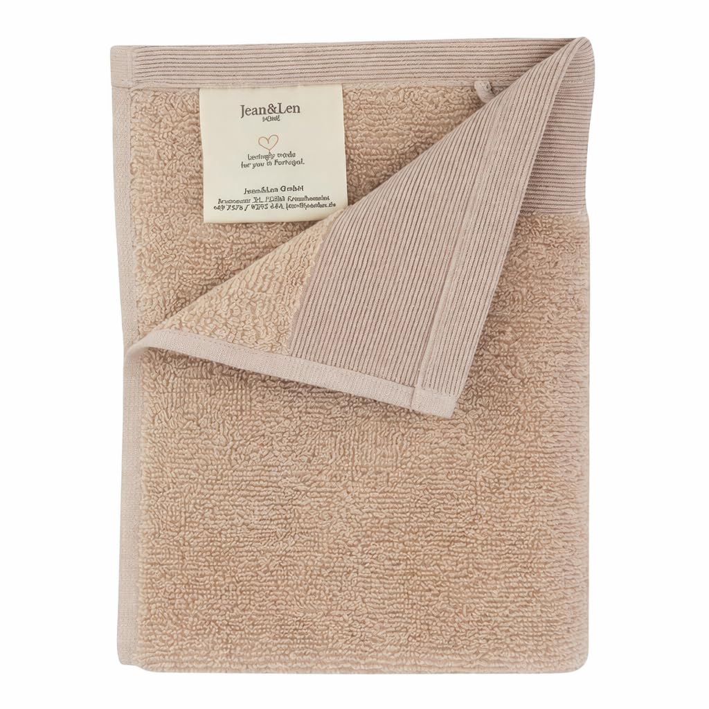 Jean & Len Toalla para Invitados algodón 100% orgánico, Color Beige, con Gancho, certificación Oeko-Tex y Gots, Etiqueta de la Marca en Cuero Vegano, Toallas para Invitados 30 x 50 cm