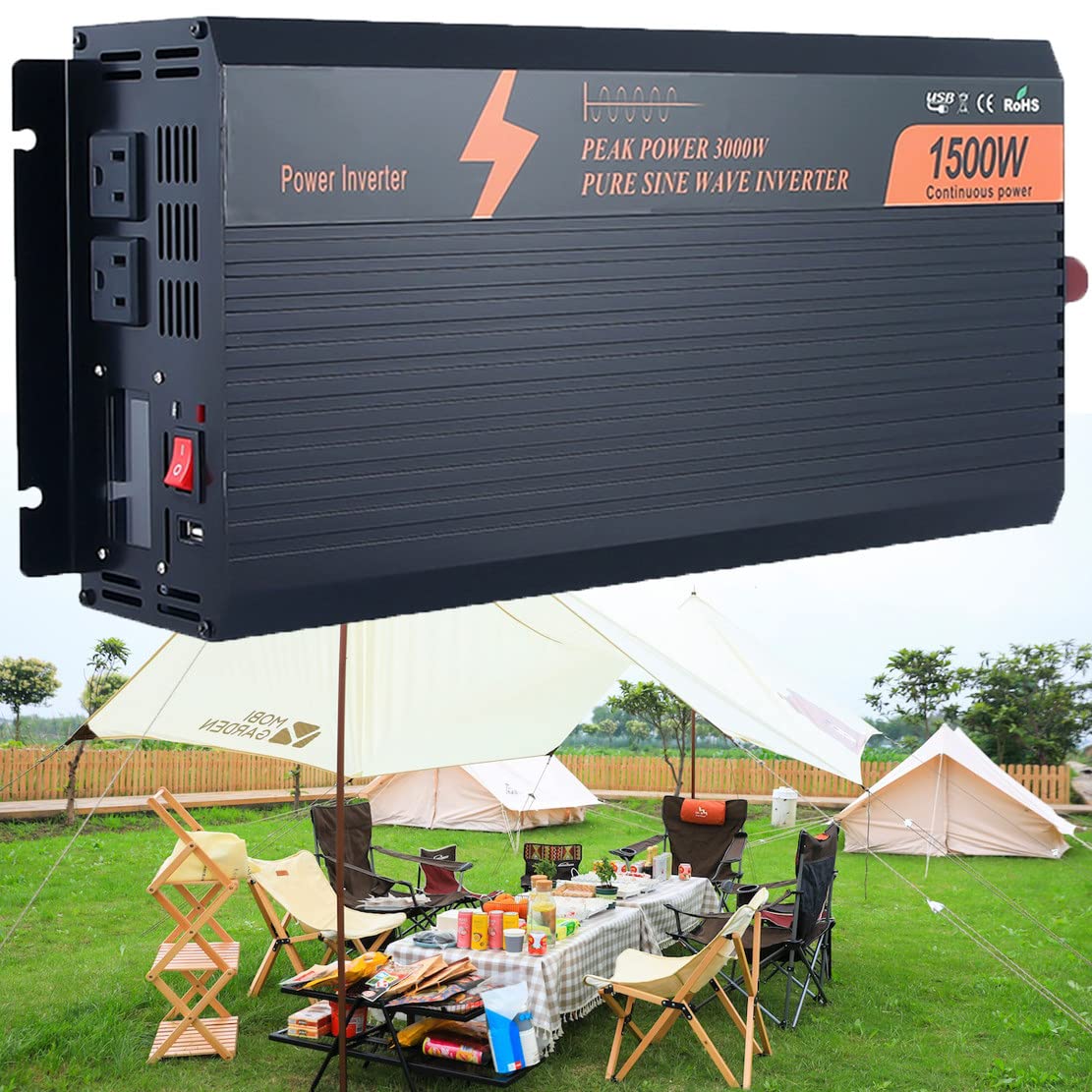 1000w/2000w/3000w/4000w/5000w Przetwornica Napięcia 12v/24v Do 230v 240v Camper Konwerter Napięcia, Czysta Fala Sinusoidalna Falownik Samochodowy Z Portami Usb, 2 Gniazda Ac I Pilotem,1500W-24Vto110V
