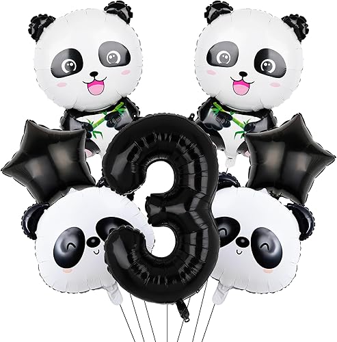 Decoraciones de fiesta de pandas, 7 globos de aluminio de cumpleaños de panda del zoológico para fiesta de tercer cumpleaños con temática de panda
