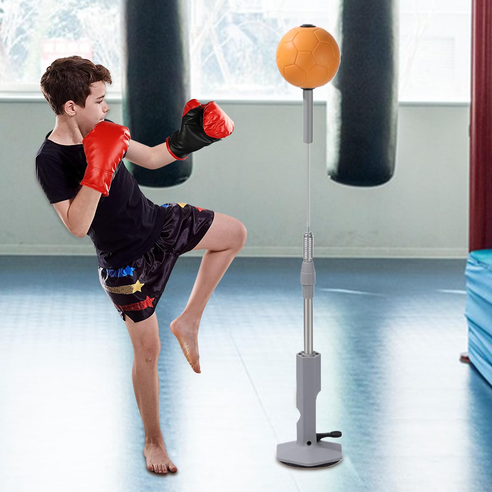 Reflex - Borse da boxe professionali premium con di supporto regolabile in altezza, set per esercizi con base a per esercizi coordinazione occhio-mano | Allenamento bambini adolescenti