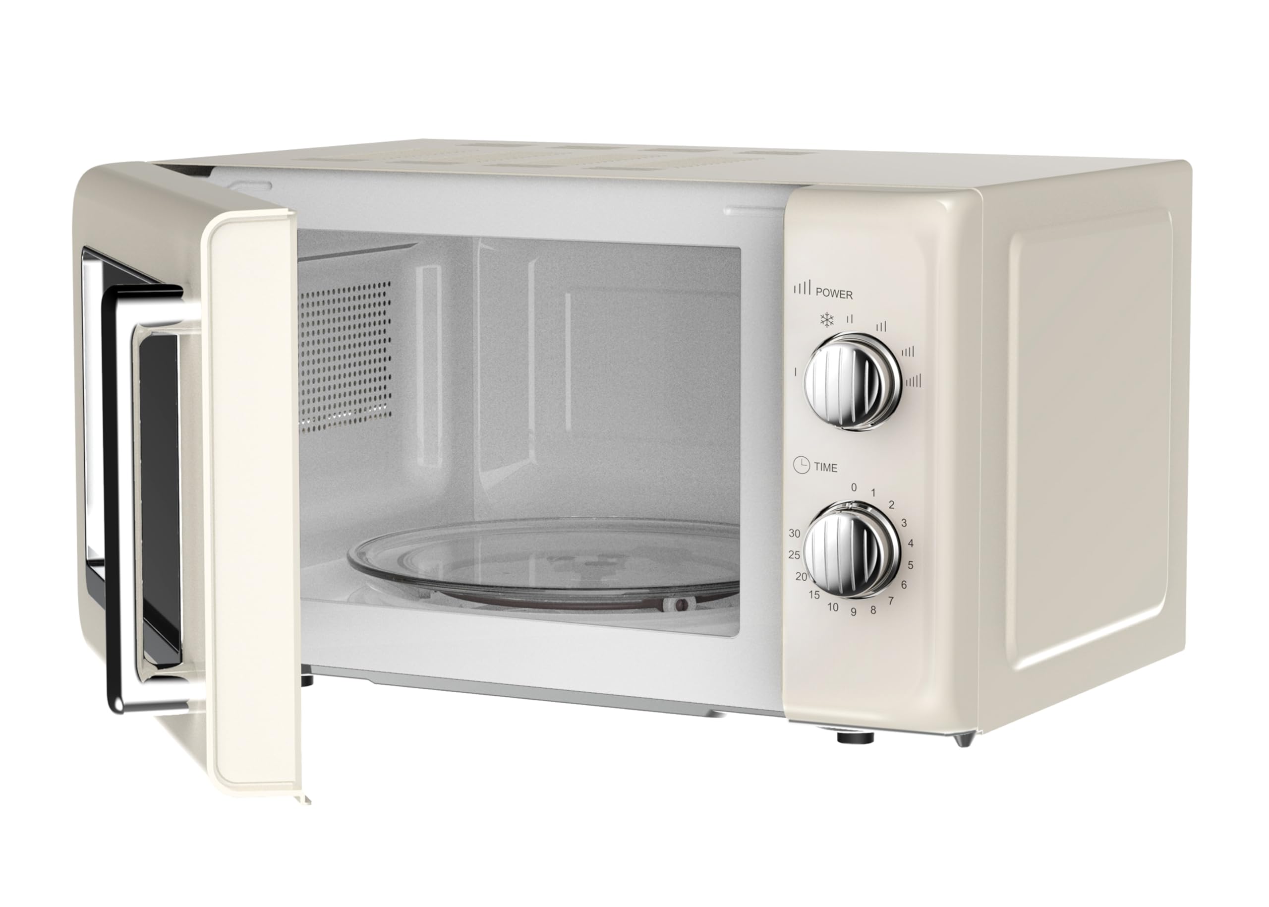Silva Schneider MW-R 25.3 Retro Mikrowelle 20L, 700 Watt, 6 Leistungsstufen, Timer, verchromte Knöpfe & Griff, Endsignal – Farbe Beige