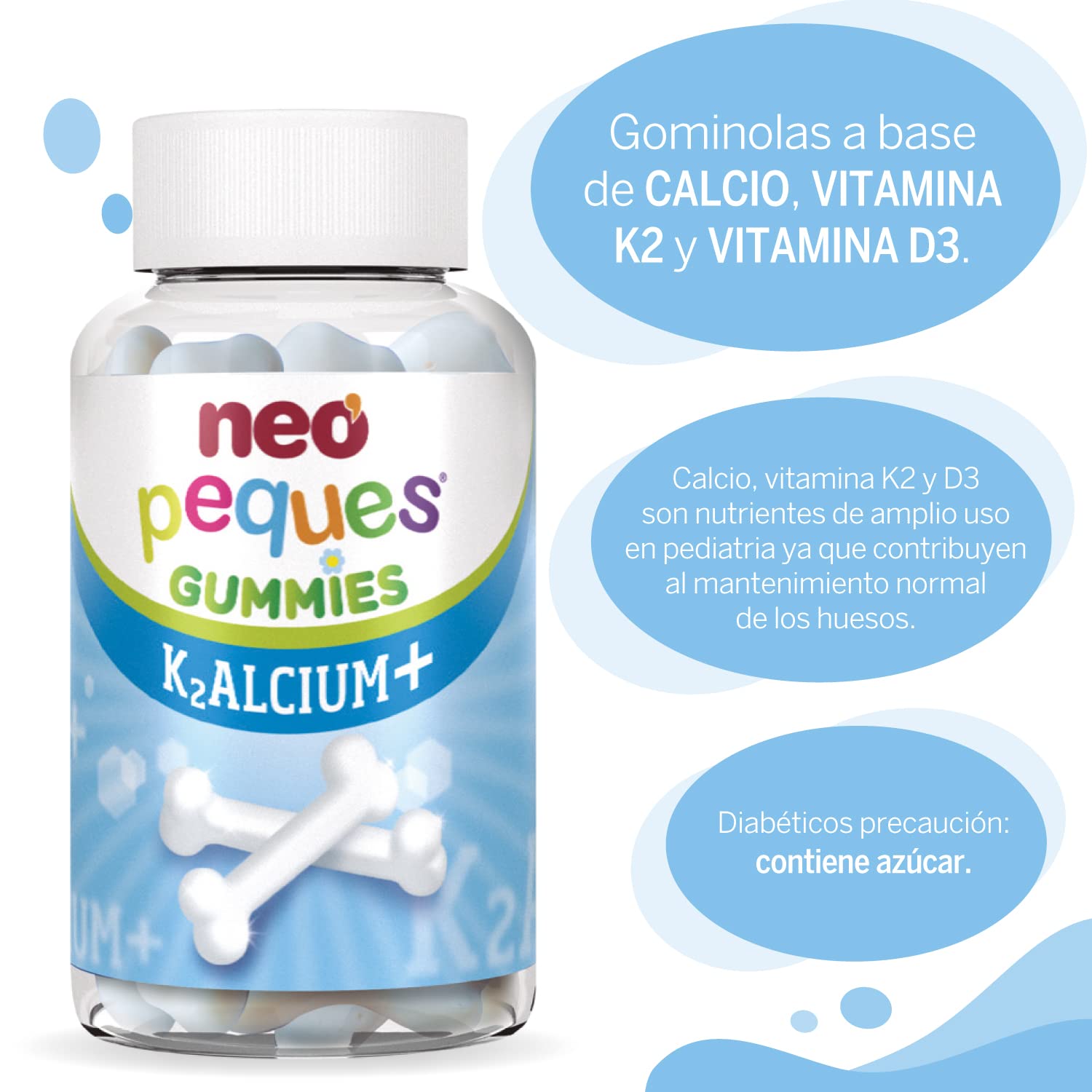 NEO PEQUES Gummies Kalcium + 30 Gominolas Calcio Vitaminas K2 D3 Caramelos Masticables Niños Sabor Yogur