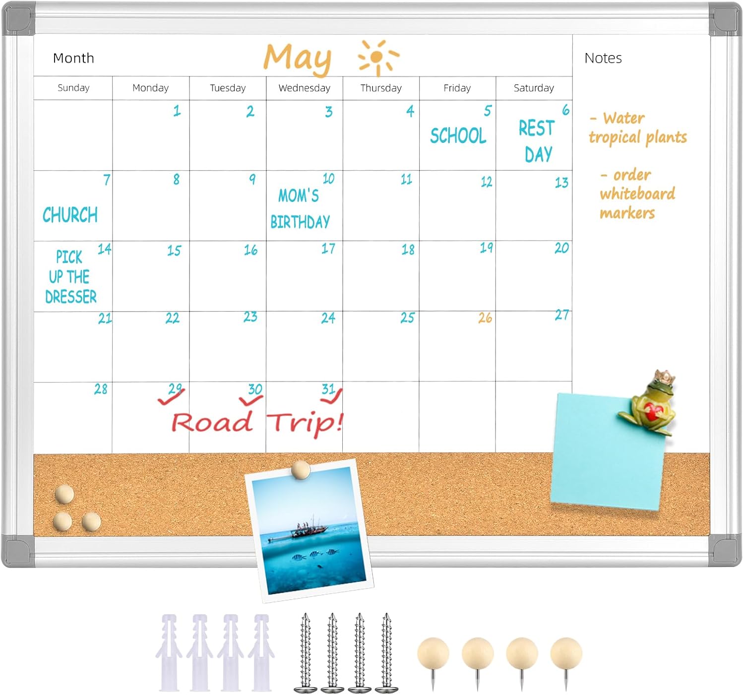 Umtiti Monthly Calendar Dry Erase White Board & Cork