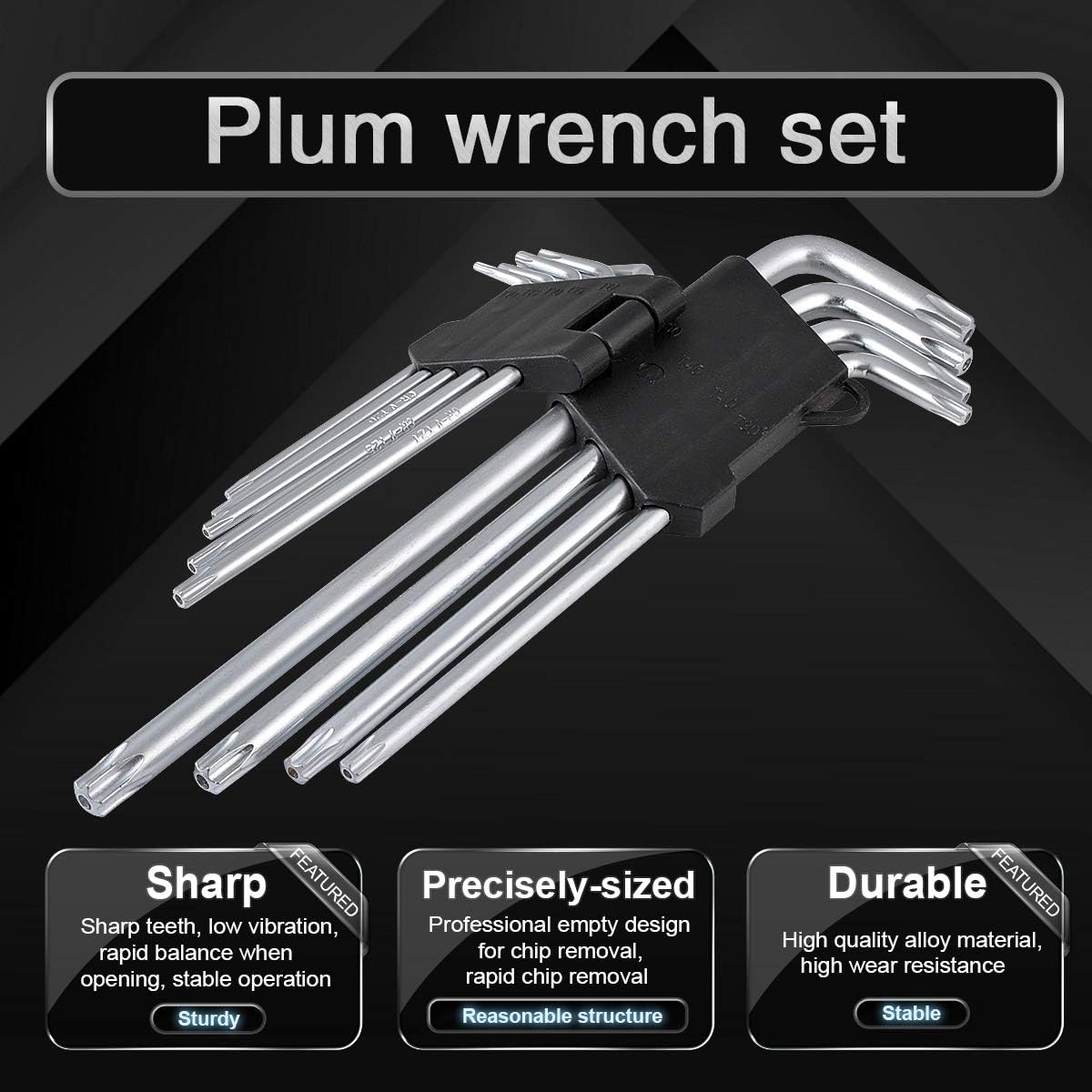 KATUR Long Arm Star Key Wrench Set, 9PCS Metric Double Long Arm Star End Key Set Tools for Automotive Household Projects Lawn Equipment and Engine Repairs T10-T50 (Long)