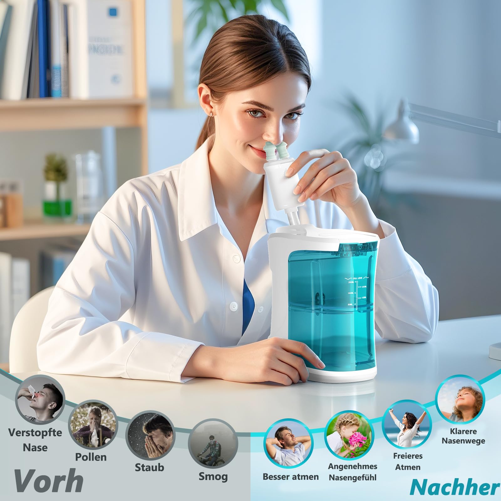 Elektrische Nasendusche Set für Erwachsene & Kinder – Nasenspülung mit Salzbeuteln, tragbar & auslaufsicher – Sanfte Reinigung bei Sinusitis, Allergien & verstopfter Nase