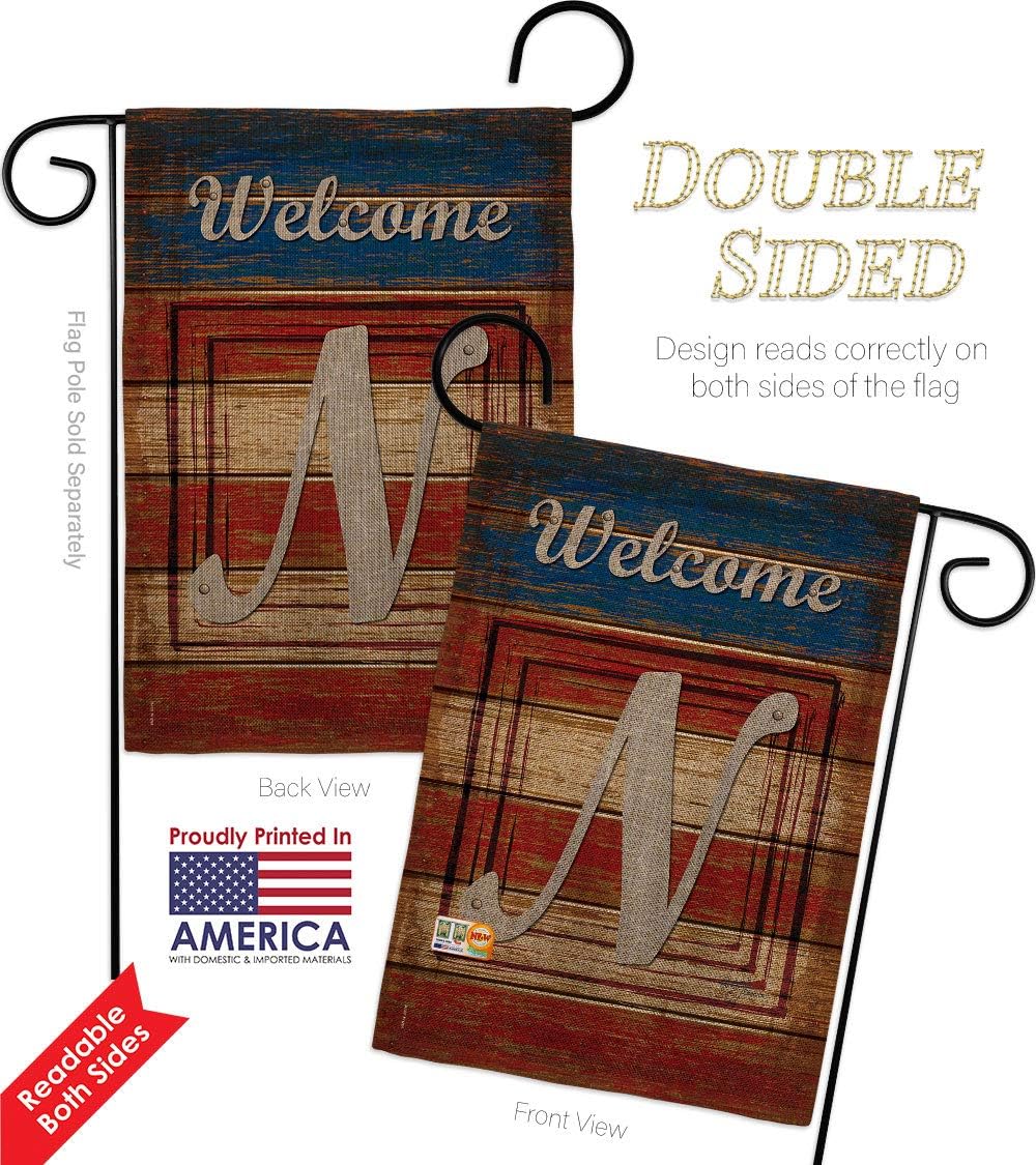 Patriotic N Initial Burlap Garden Flag Set Wall Holder Monogram Americana Star and Stripes Patriotism Independence Memorial United State American Small Gift Yard House Banner Double-Sided 13 X 18.5