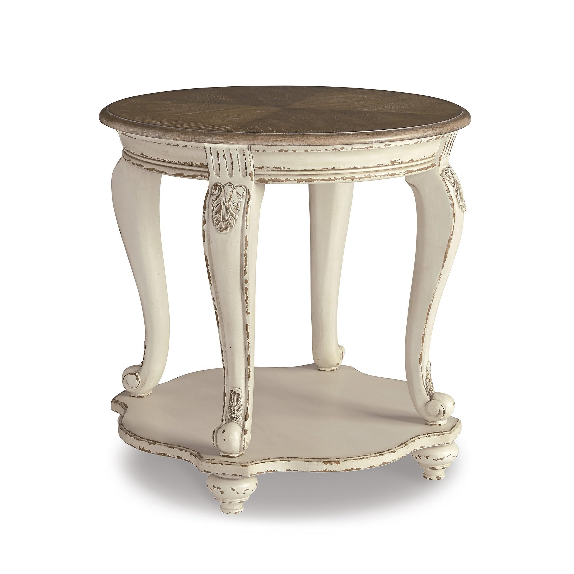 Signature Design by Ashley - Realyn Round End Table, White/Brown Wood