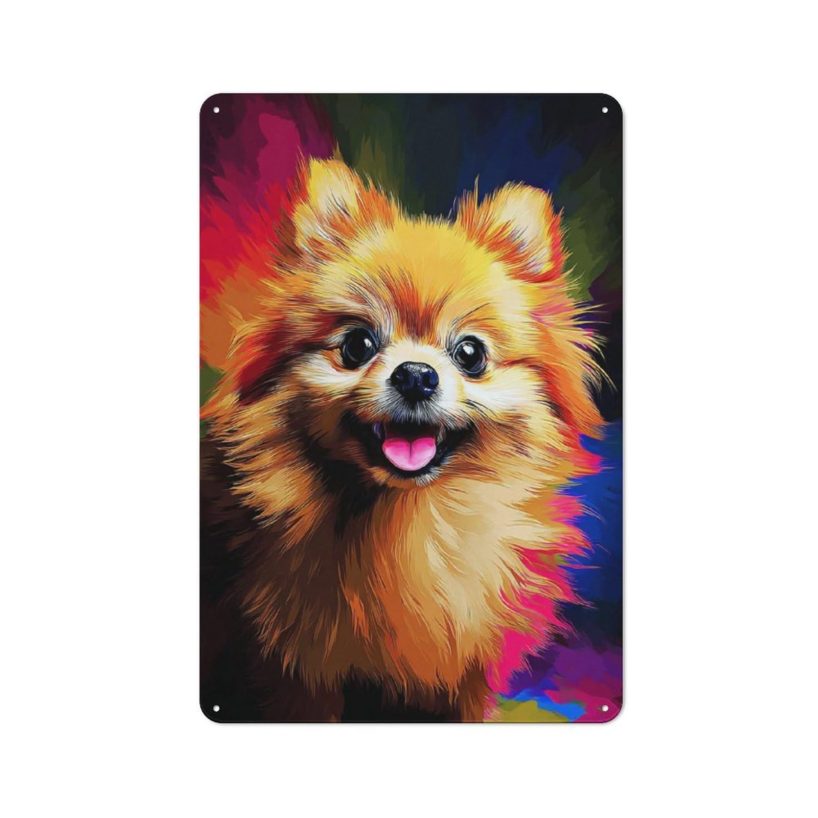 Junmoney Colorful Pomeranian Portrait -4 Tin Wall Plaque 30X20cm With For Garage Wall, For Collectors Of Retro Metal Wall Decor