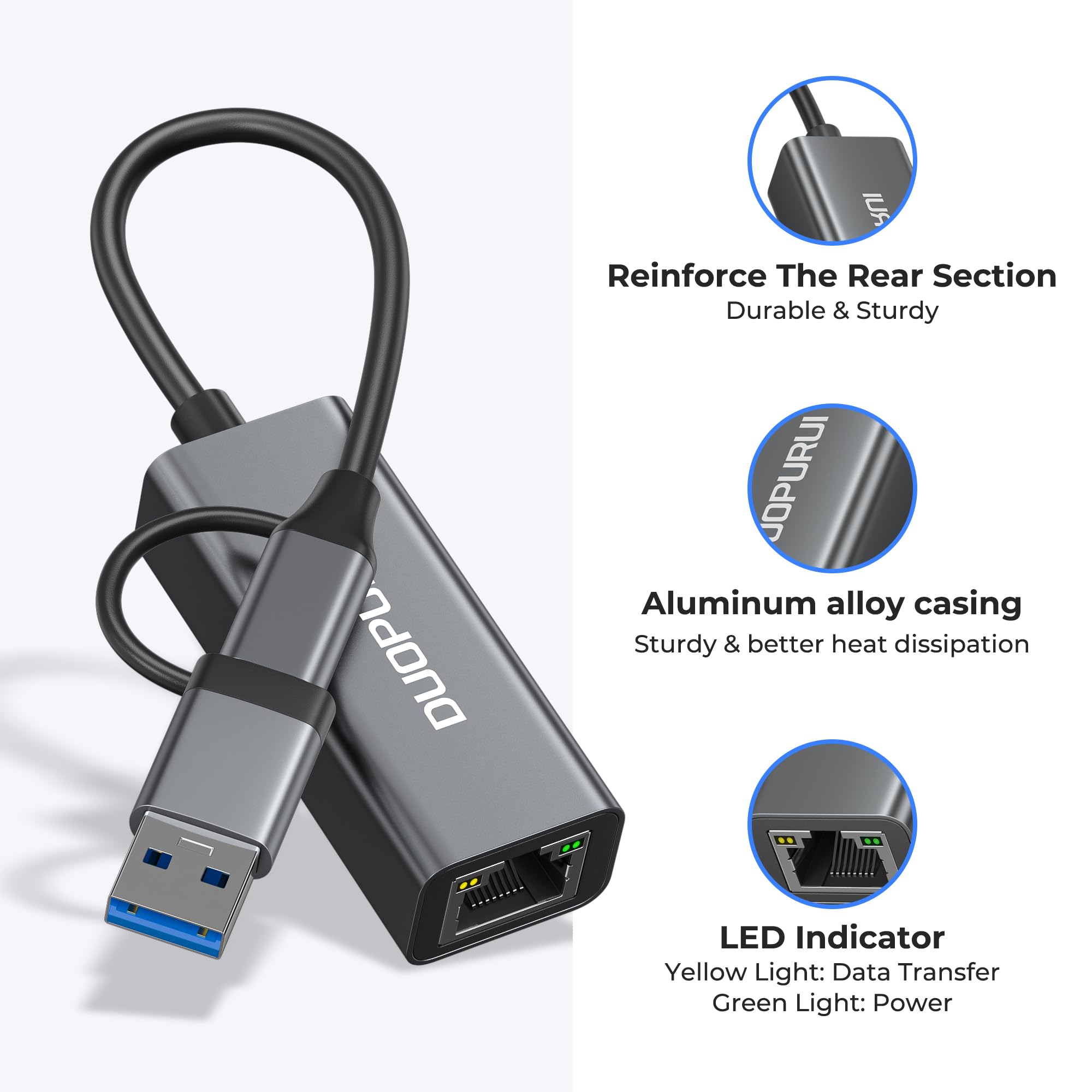 Adaptateur USB vers Ethernet, adaptateur réseau LAN USB C vers RJ45 1 Gigabit, boîtier en aluminium, adaptateur Ethernet pour ordinateur portable, MacBook Pro/Air, Surface Pro, iPad, XPS