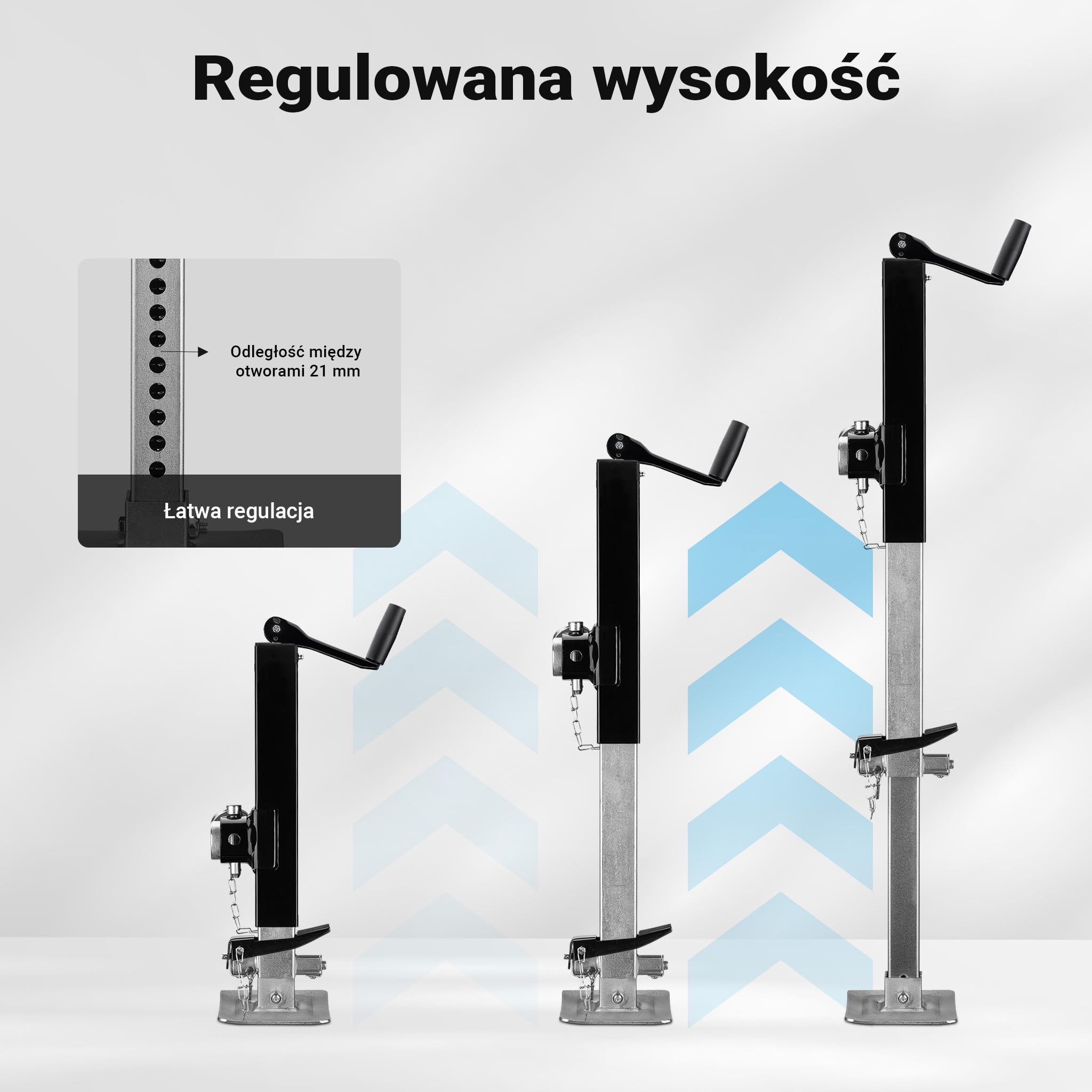 Wiltec Podpora o nośności do 900 kg z korbą górną do regulacji wysokości i uchwytem na rurę, postojowa do przyczepy kempingowej